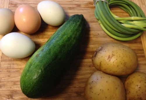 Potato Zucchini Garlic Scape Frittata 1